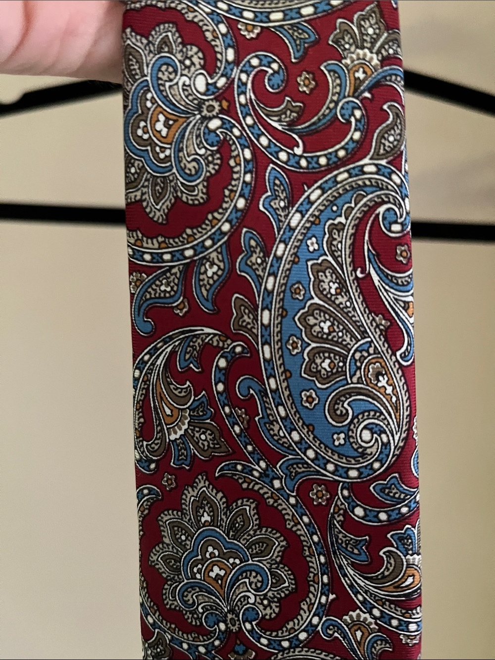 Vintage NWT Dior Red Paisley Silk Tie with Blue and Gold Accents